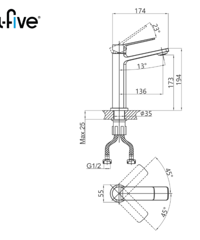 Alternative view of Vòi lavabo A5-2426 A-Five – Thiết kế thân trung, tinh tế và bền bỉ